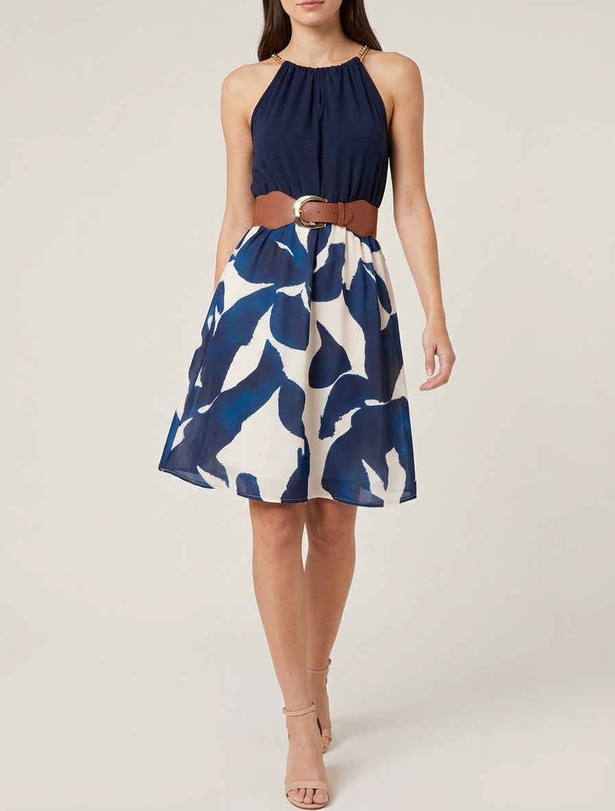 Vestido con tirantes de cadenas estampado gráfico - Marine