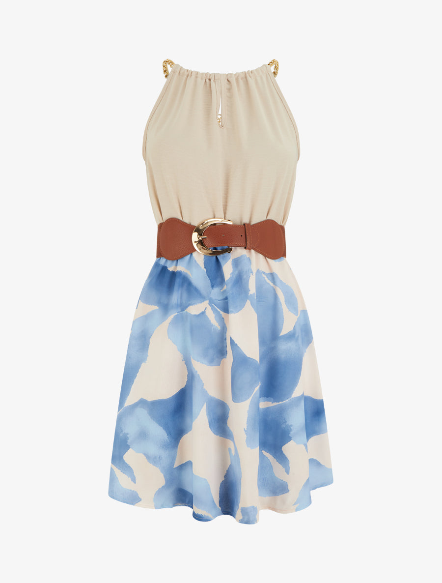 Robe à bretelles chaînes imprimé graphique - Bleu ciel - 1