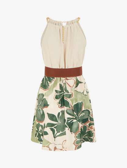 Robe à bretelles chaînes imprimé grandes fleurs - Kaki - 2