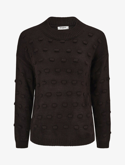 Pull en maille à rectangles en relief - Noir - 1