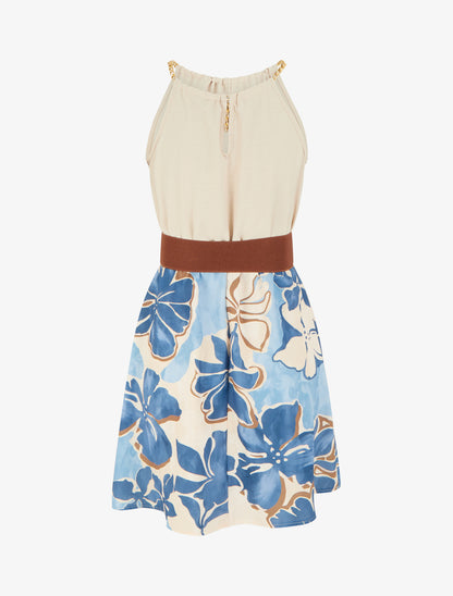 Robe à bretelles chaînes imprimé grandes fleurs - Bleu clair - 2