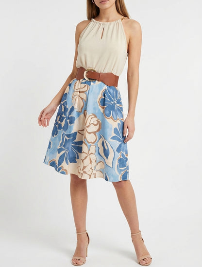 Vestido de tirantes con cadenas estampado de flores grandes - Azul claro