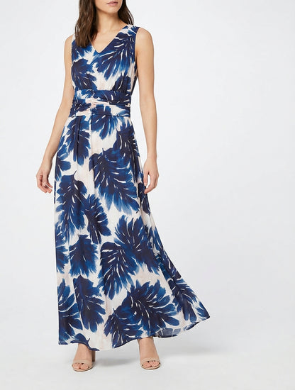 Vestido estampado de hojas con cintura elástica - Marine