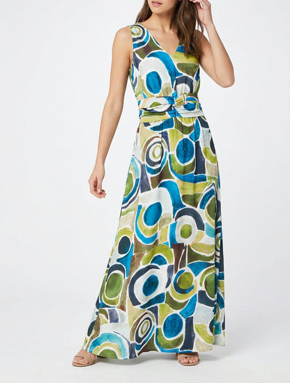 Vestido de estampado abstracto con cintura elástica - Azul pato