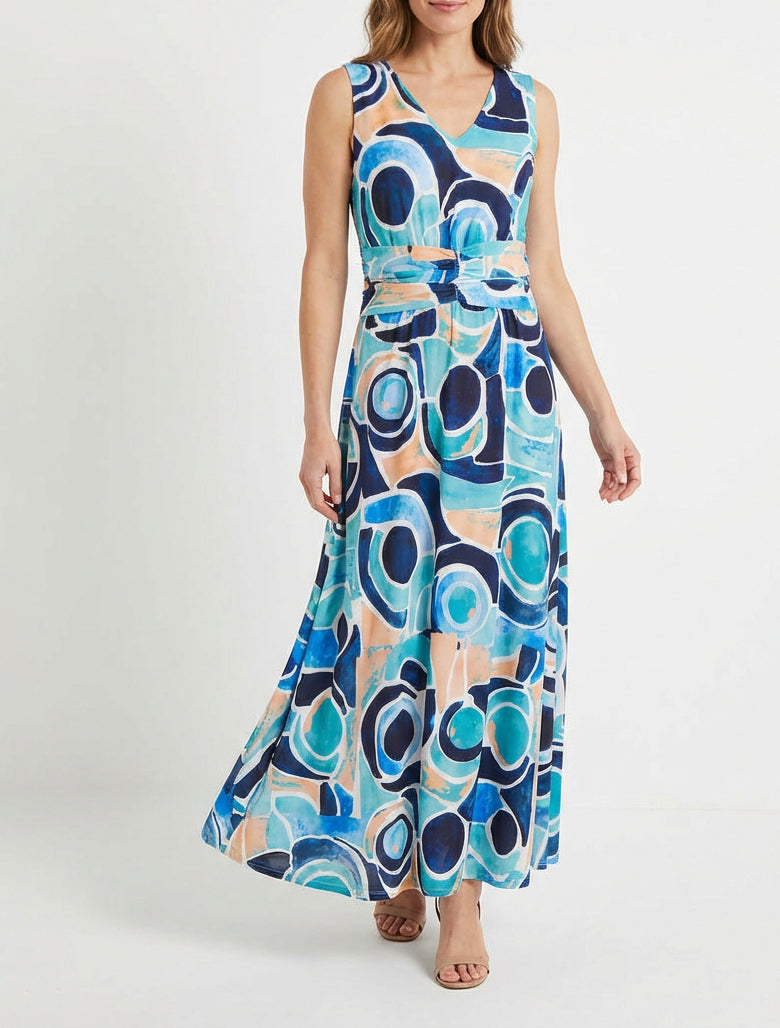 Vestido de estampado abstracto con cintura elástica - Marine
