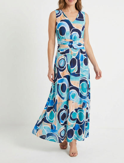 Vestido de estampado abstracto con cintura elástica - Marine