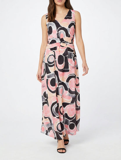 Vestido de estampado abstracto con cintura elástica - Negro