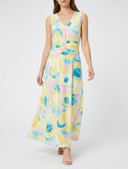 Vestido de estampado abstracto con cintura elástica - Amarillo