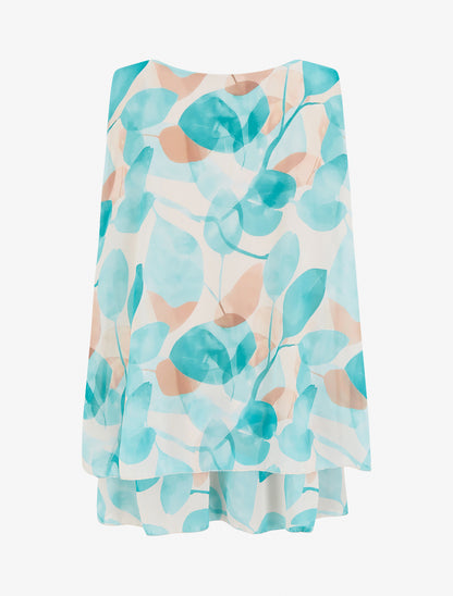 Top imprimé feuilles à bords volantés - Turquoise - 2