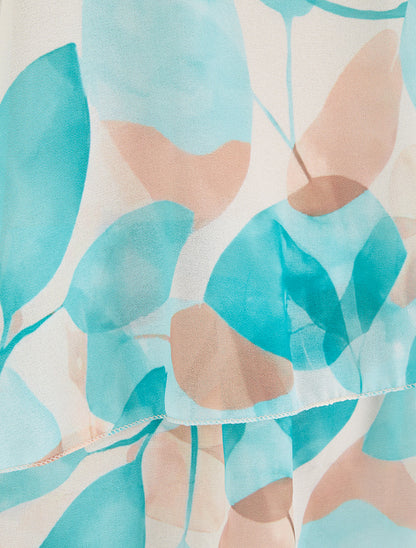 Top imprimé feuilles à bords volantés - Turquoise - 3