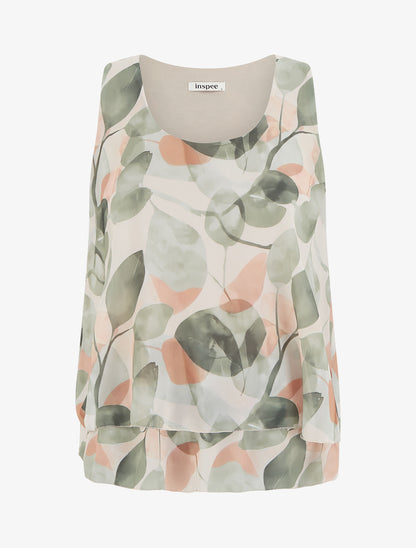 Top imprimé feuilles à bords volantés - Kaki - 1