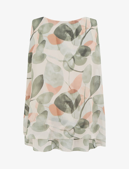 Top imprimé feuilles à bords volantés - Kaki - 2