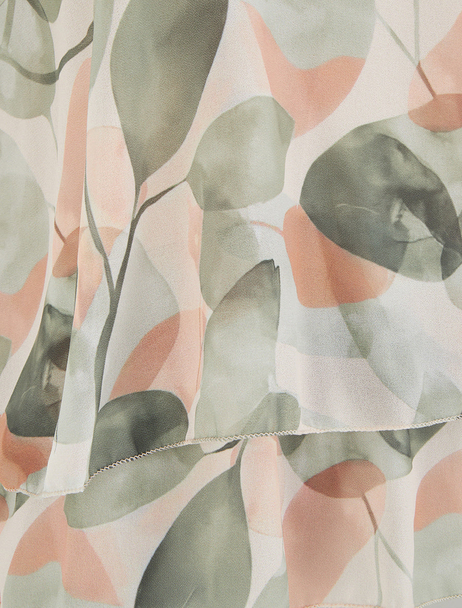 Top imprimé feuilles à bords volantés - Kaki - 3