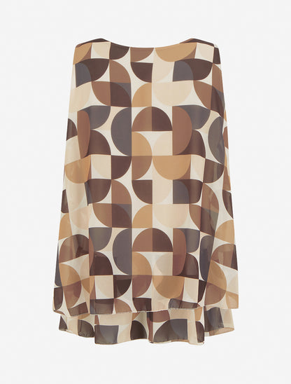 Top imprimé graphique à bords volantés - Marron - 2