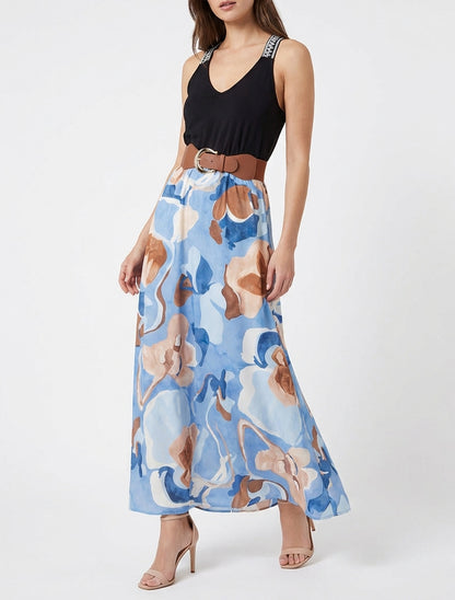 Vestido largo estampado fantasía - Azul cielo