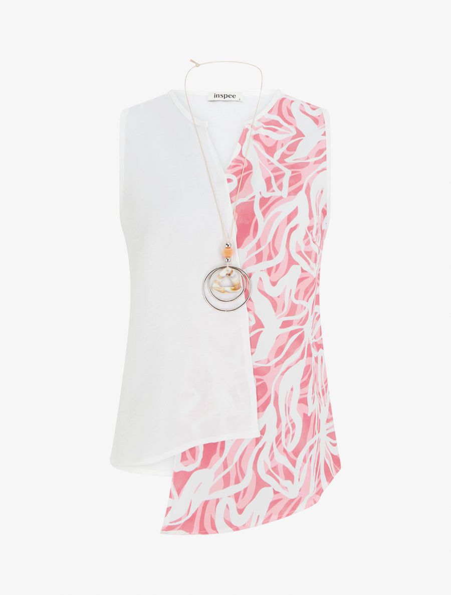 Top asymétrique sans manches imprimé abstrait - Rose - 1