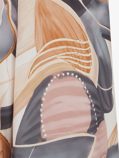 Pantalon imprimé abstrait à taille élastiquée - Noir - 3