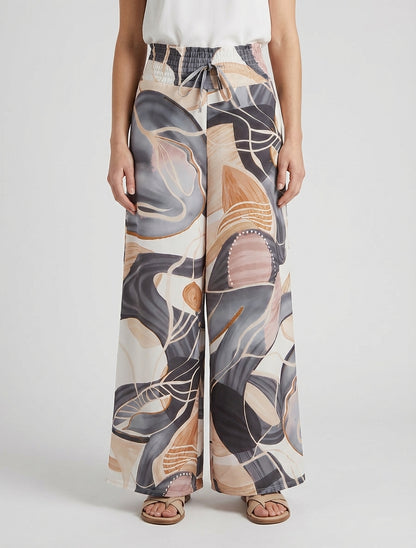 Pantalón estampado abstracto con cintura elástica - Negro