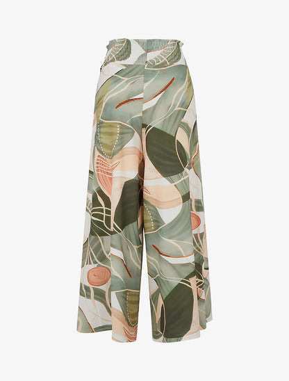 Pantalon imprimé abstrait à taille élastiquée - Kaki - 2