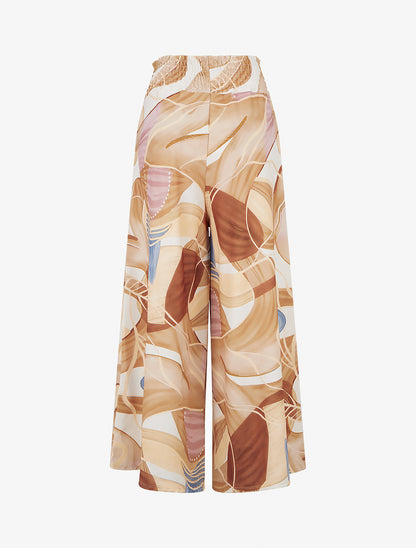 Pantalon imprimé abstrait à taille élastiquée - Camel - 2