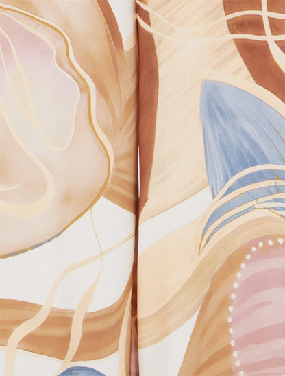 Pantalon imprimé abstrait à taille élastiquée - Camel - 3