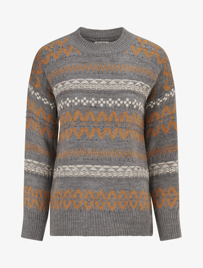 Pull en maille imprimé fantaisie - Gris foncé - 4