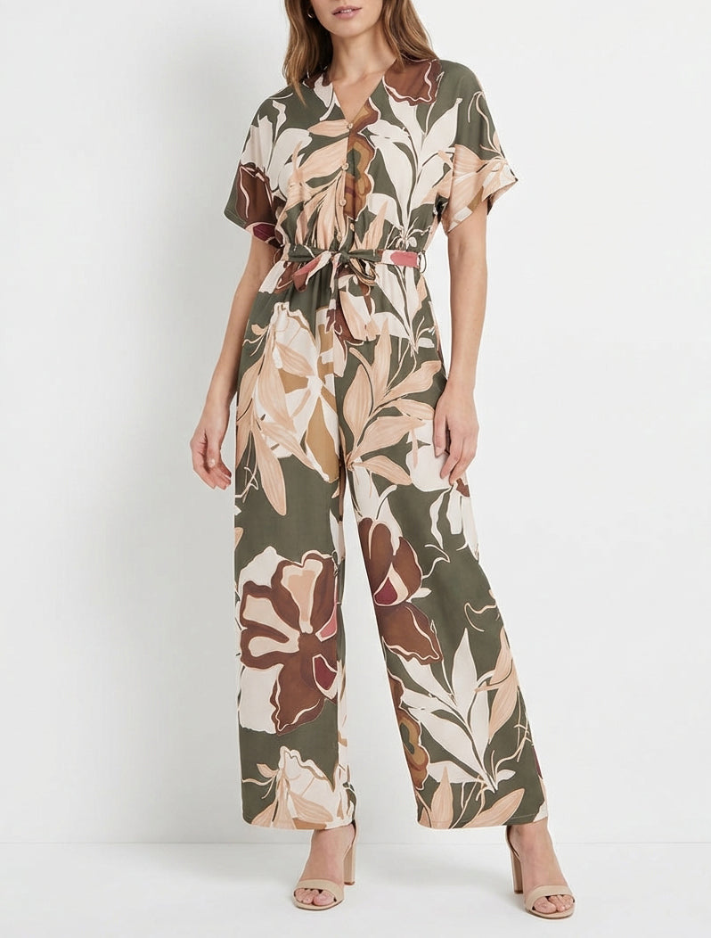 Mono estampado floral con cintura elástica - Caqui