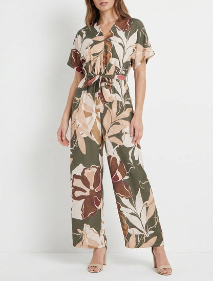 Mono estampado floral con cintura elástica - Caqui