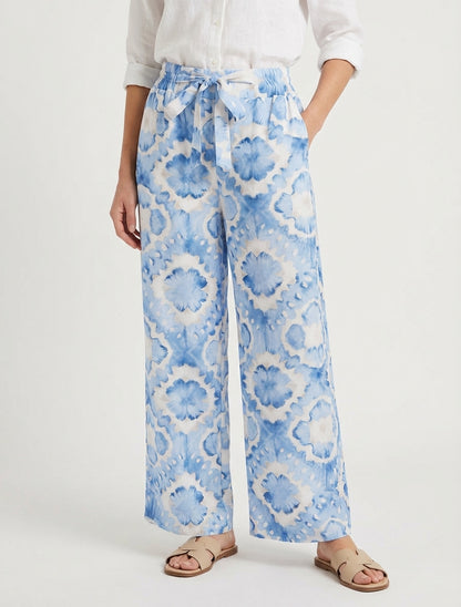 Pantalón elástico estampado abstracto - Azul cielo