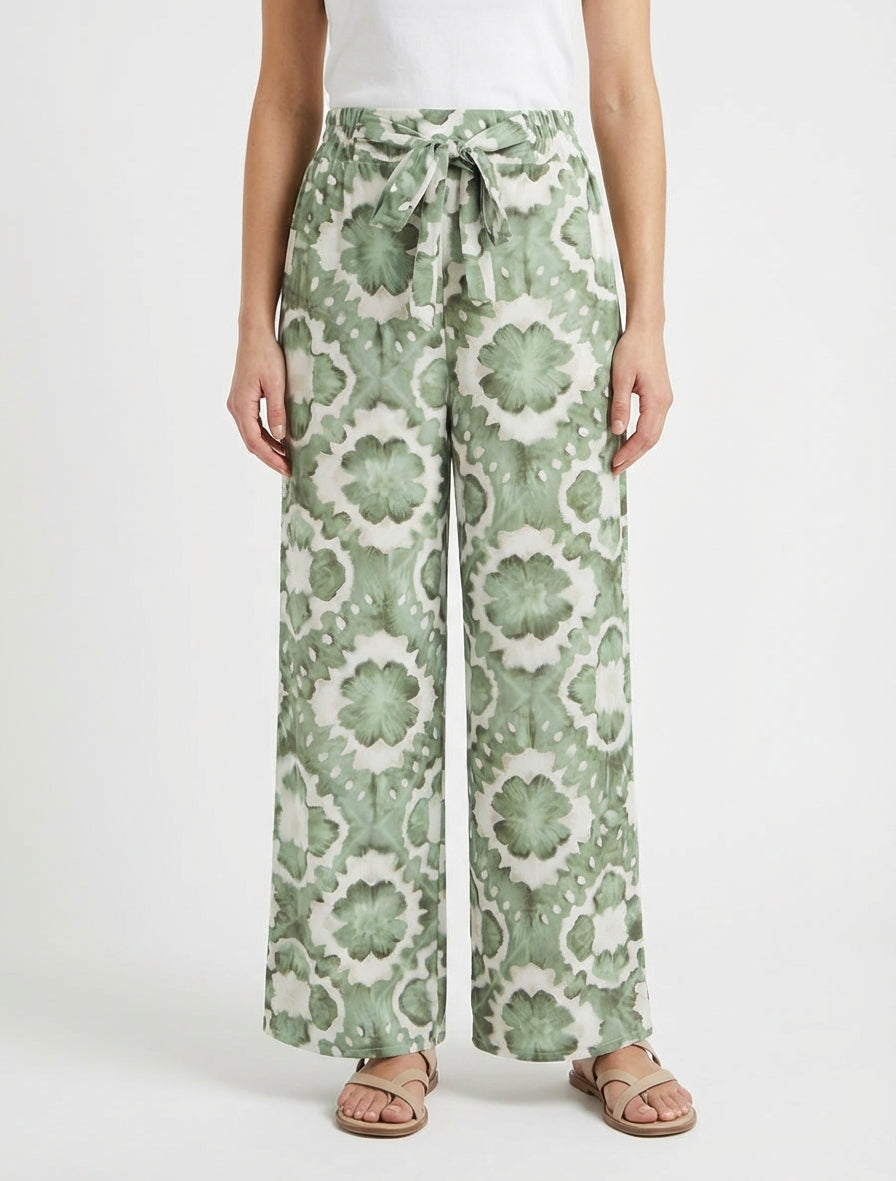 Pantalón elástico estampado abstracto - Caqui