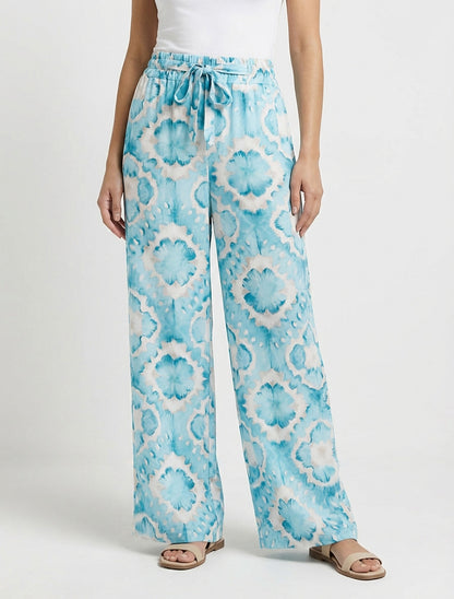 Pantalón elástico estampado abstracto - Turquesa