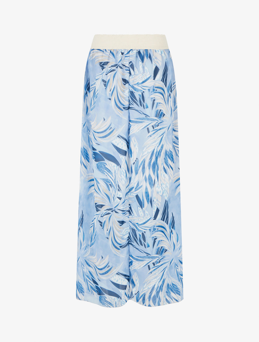 Jupe élastiquée à imprimé feuillage - Bleu ciel - 2