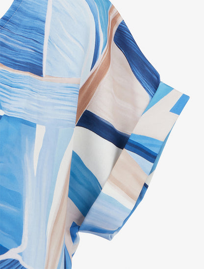 Top à nouer imprimé abstrait - Bleu - 3
