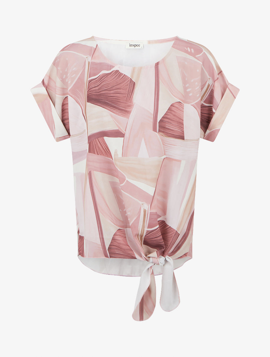 Top à nouer imprimé abstrait - Rose - 1