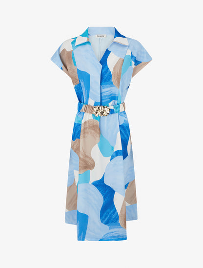 Robe droite ceinturée - Bleu - 1