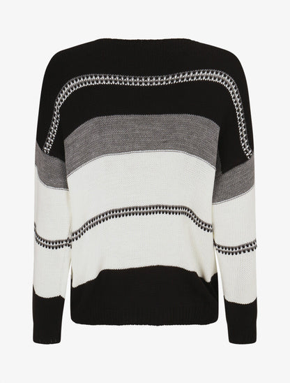 Pull en maille à rayures stylisées - Noir - 2