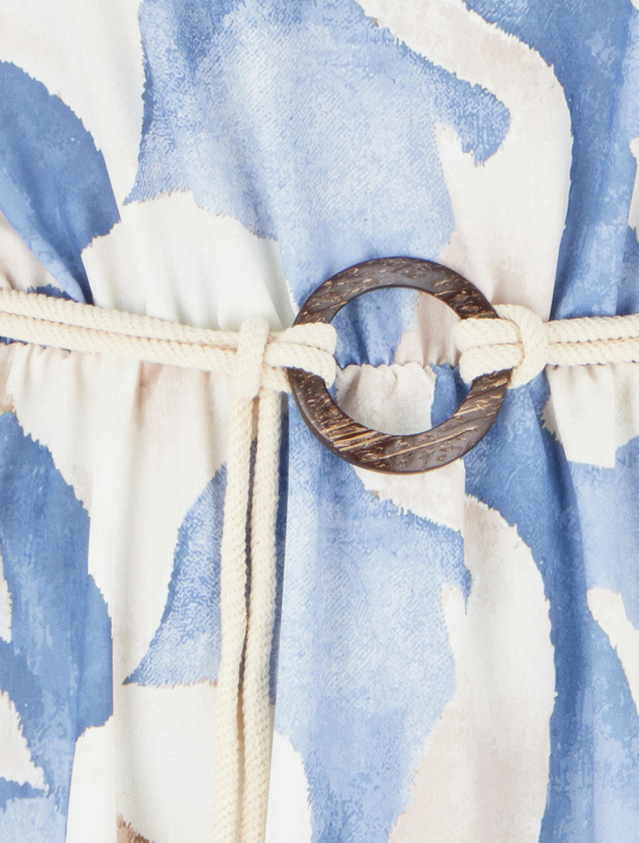 Robe longue imprimé floral à taille élastiquée - Bleu - 3