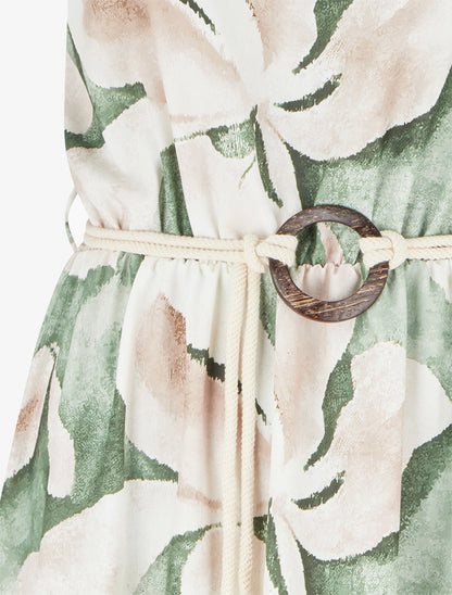 Robe longue imprimé floral à taille élastiquée - Vert - 3