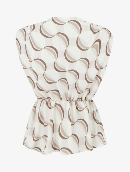 Top fluide à manches courtes stylisées - Beige - 2