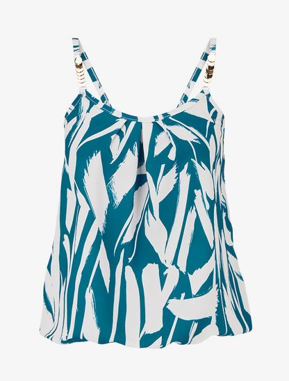 Caraco imprimé graphique à bretelles bijoux - Bleu canard - 1