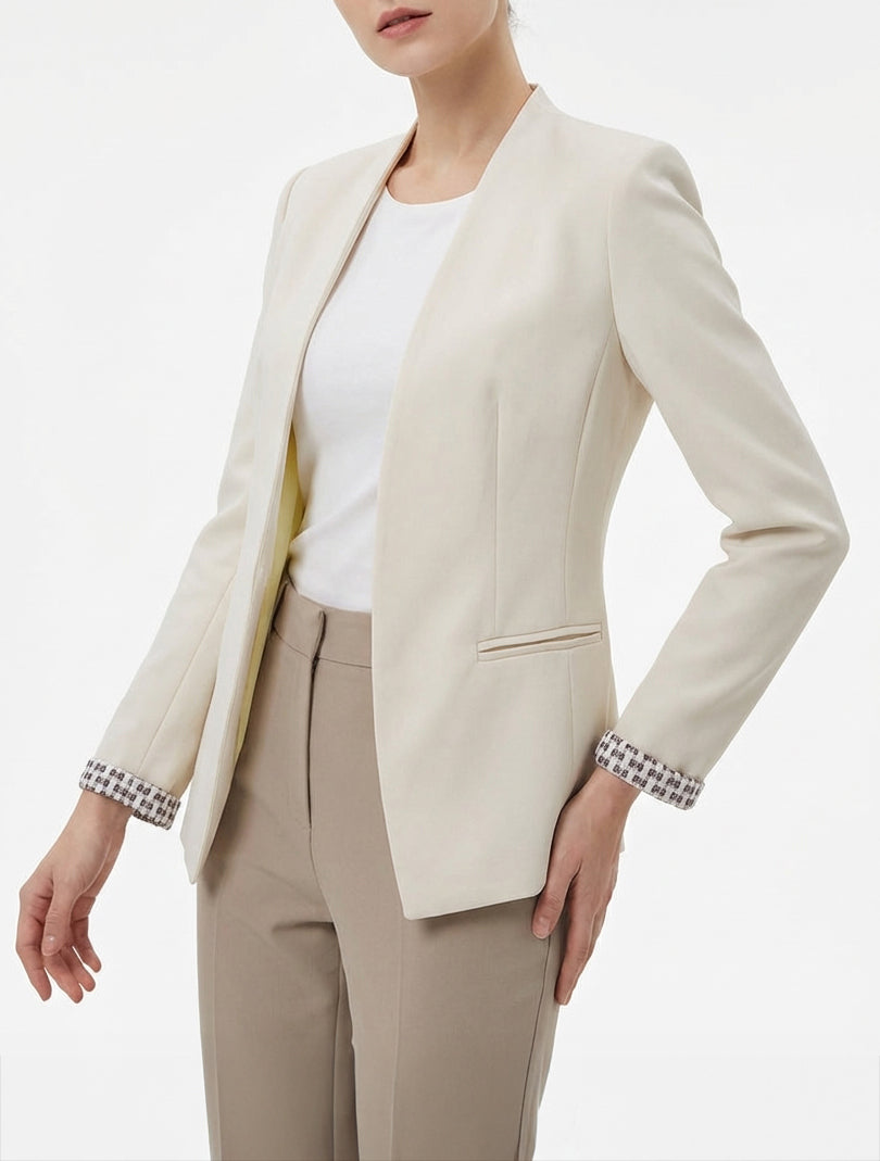 Chaqueta recta con hombreras - Beige claro
