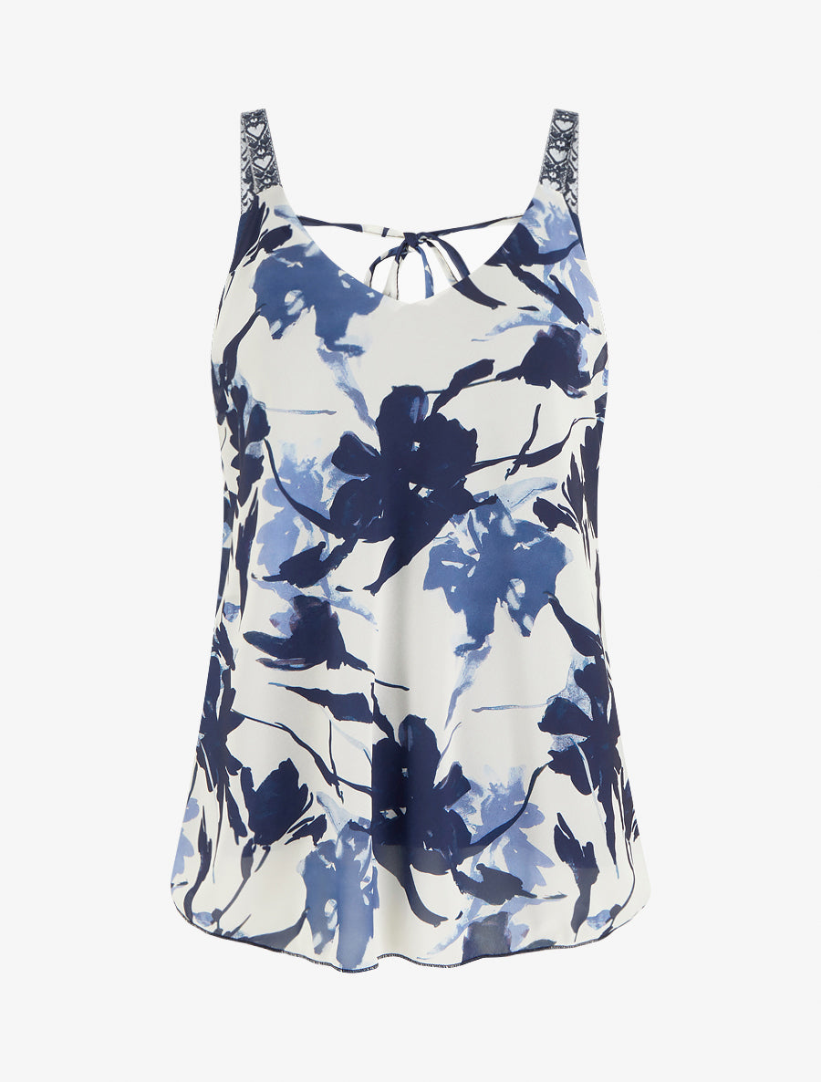 Caraco imprimé fleurs abstraites - Marine - 1