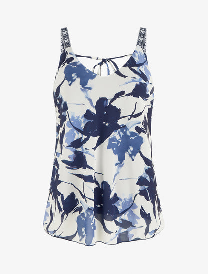 Caraco imprimé fleurs abstraites - Marine - 1