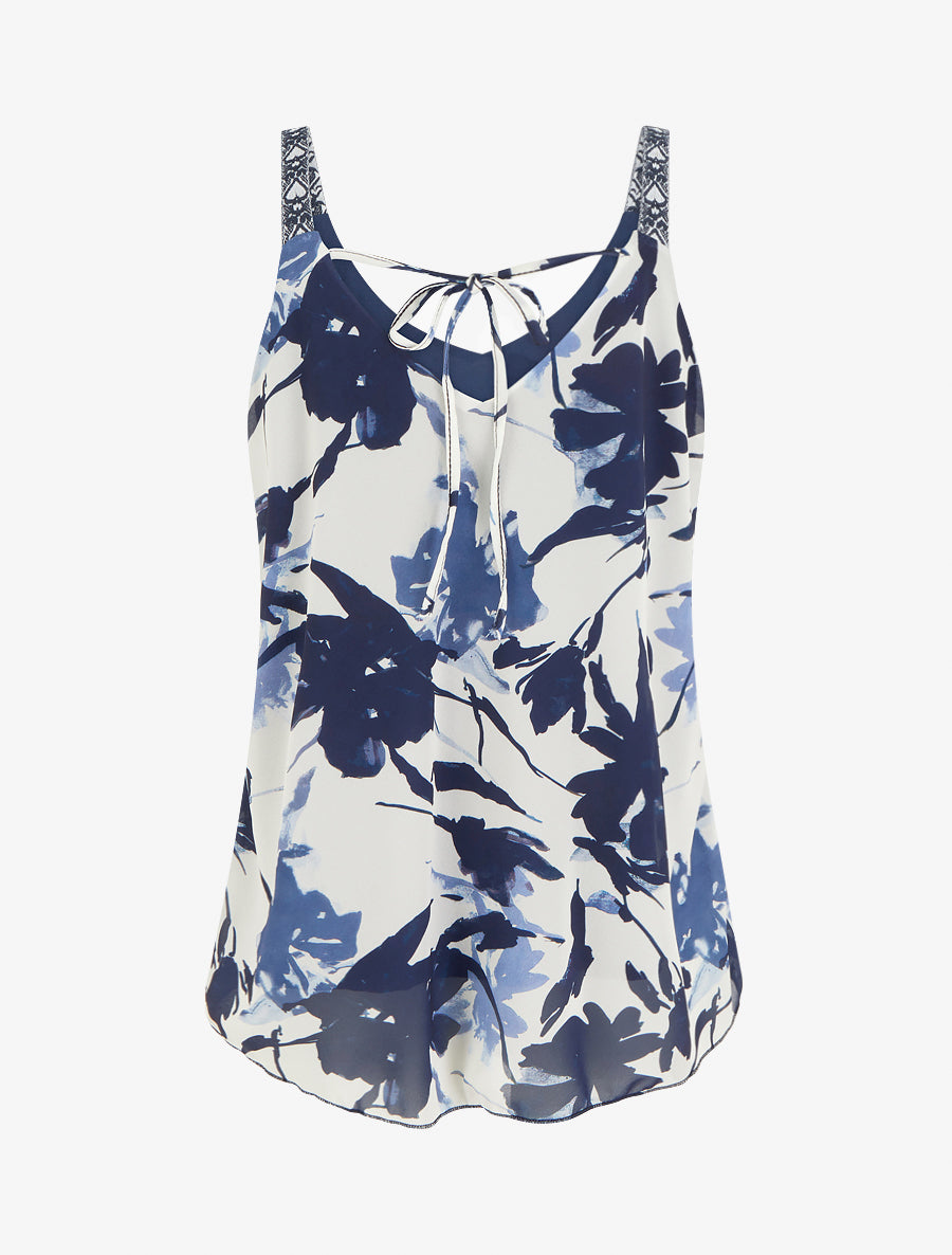 Caraco imprimé fleurs abstraites - Marine - 2