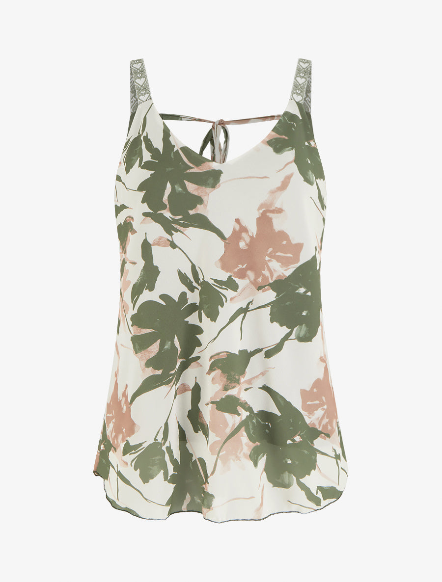 Caraco imprimé fleurs abstraites - Kaki - 1