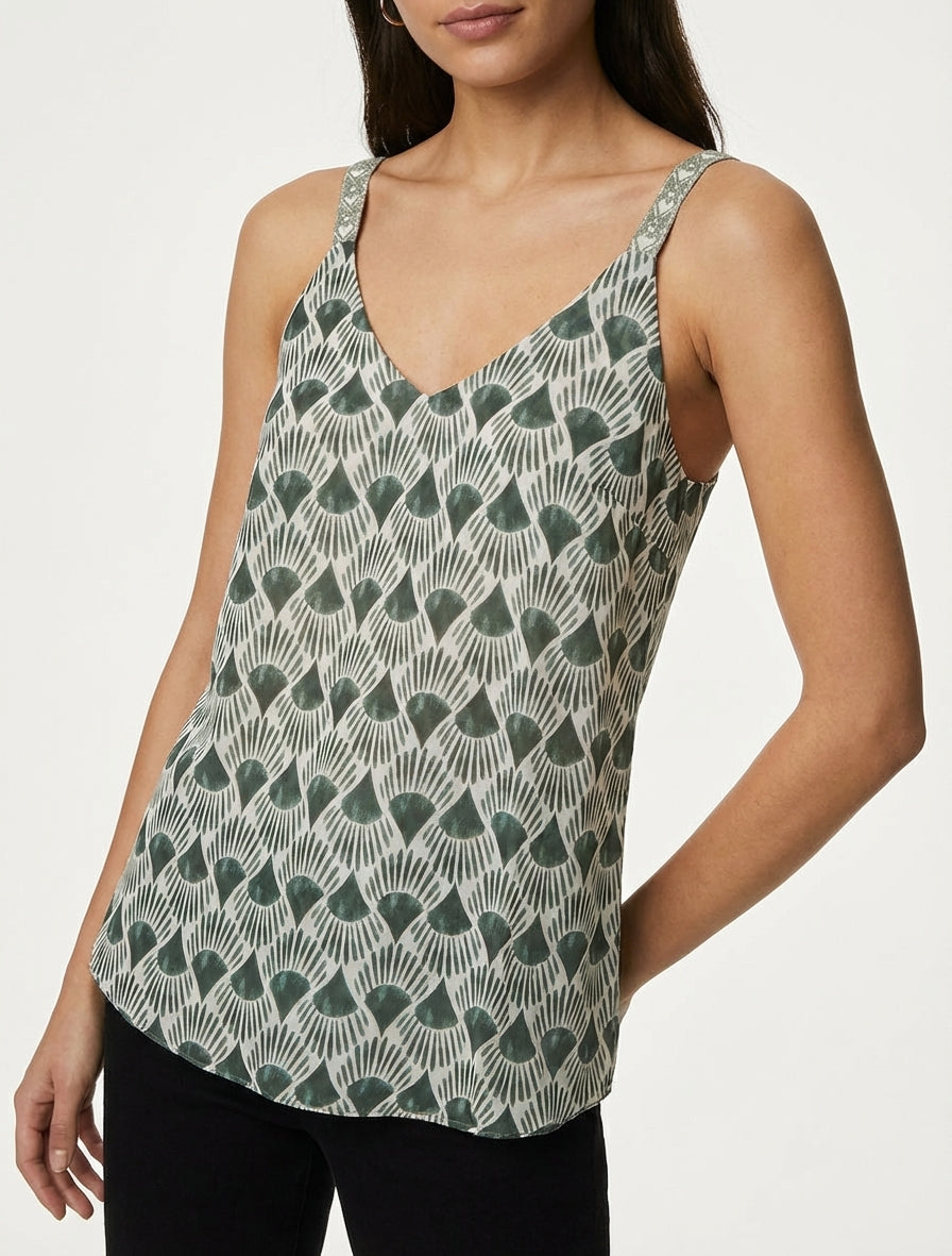 Caraco estampado gráfico estilizado - Caqui