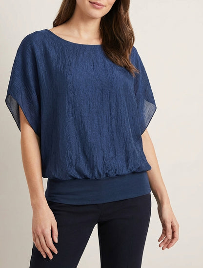 Top de tela texturizada - Azul oscuro