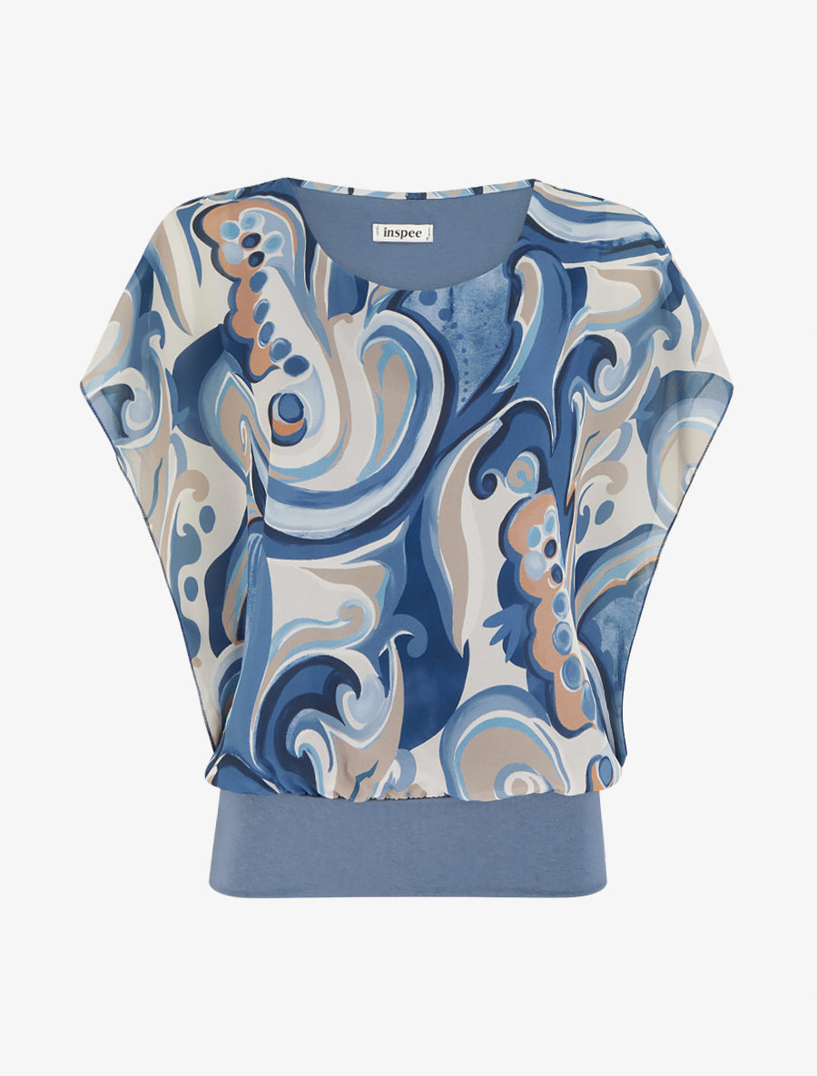 Top droit manches courtes imprimé arabesque - Bleu foncé - 1