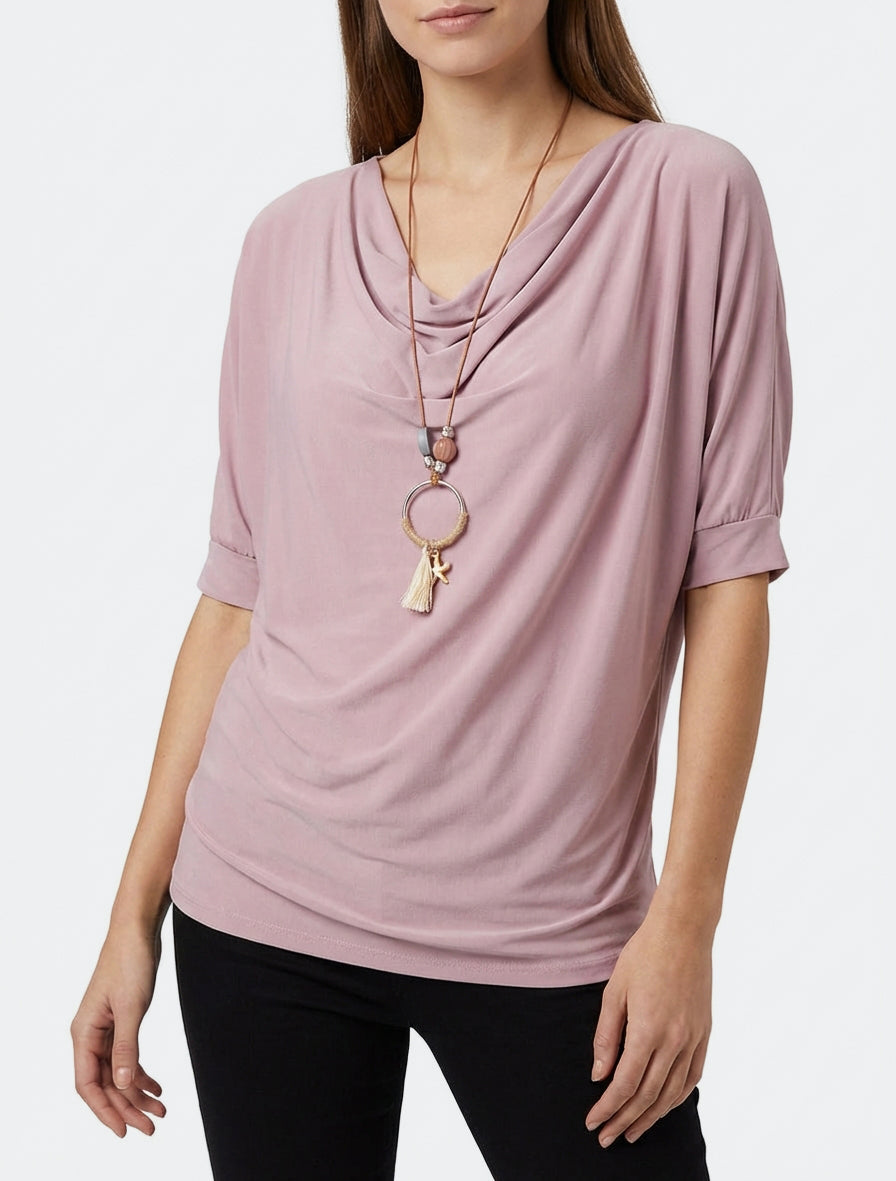 Top fluido con cuello drapeado - Rosa viejo