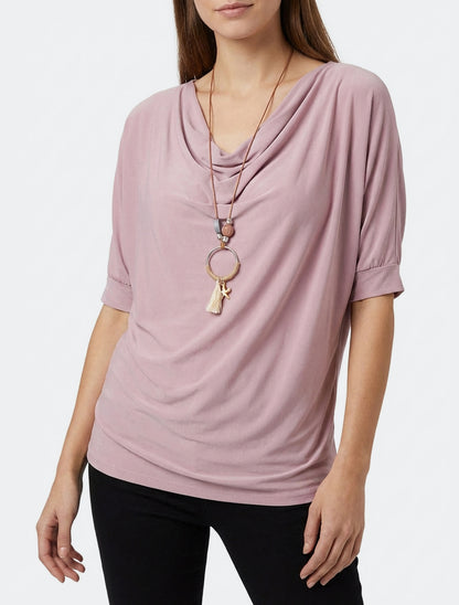 Top fluido con cuello drapeado - Rosa viejo